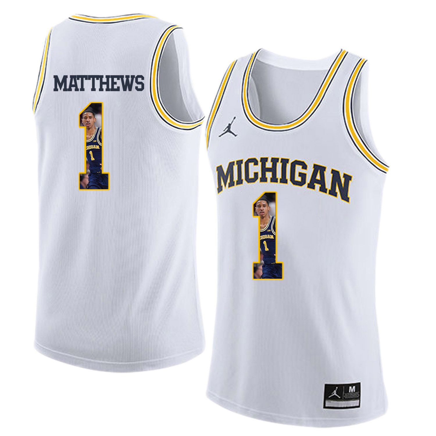Men Jordan University of Michigan Basketball White #1 Matthews Fashion Edition Customized NCAA Jerseys->customized ncaa jersey->Custom Jersey